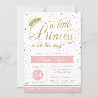 Little Princess Baby Shower Invite, Faux Glitter Invitation