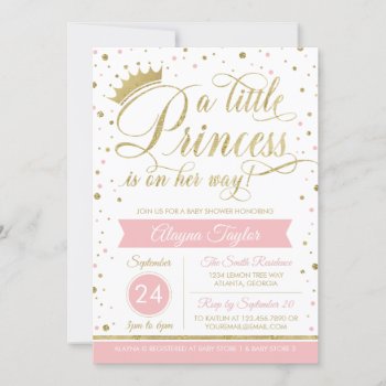 Little Princess Baby Shower Invite  Faux Glitter Invitation by DeReimerDeSign at Zazzle