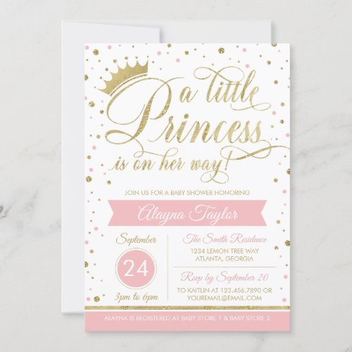 Little Princess Baby Shower Invite Faux Glitter Invitation