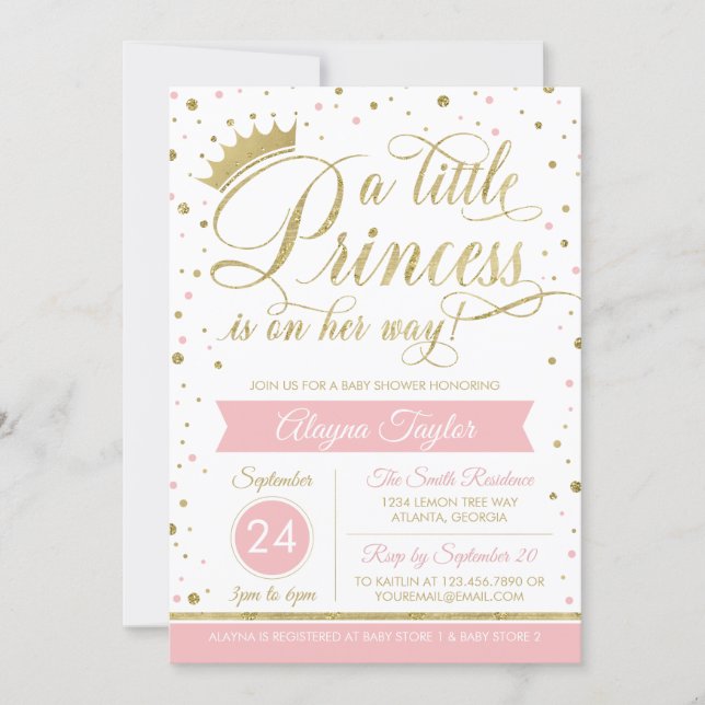 Little Princess Baby Shower Invite, Faux Glitter Invitation (Front)