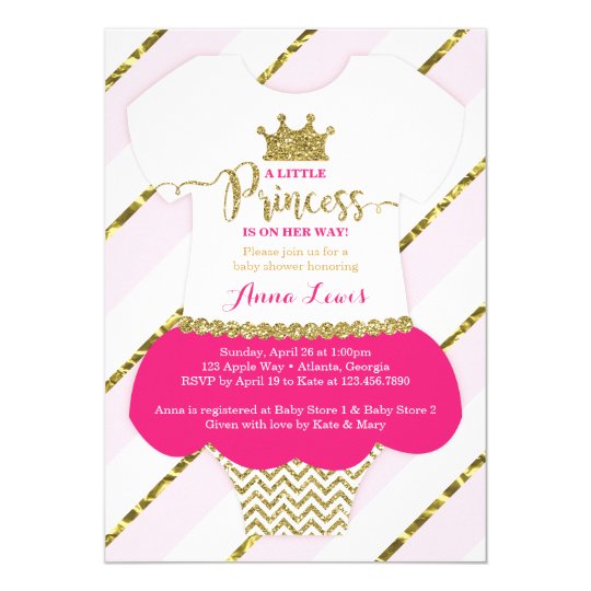 Little Princess Baby Shower Invite, Faux Glitter Invitation