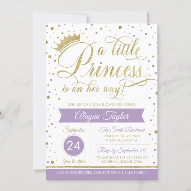 Little Princess Baby Shower Invite, Faux Glitter Invitation (Front)