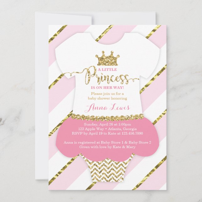 Little Princess Baby Shower Invite, Faux Glitter Invitation (Front)