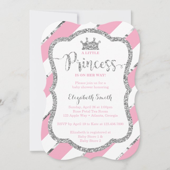 Little Princess Baby Shower Invite, Faux Glitter Invitation (Front)