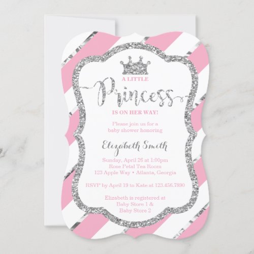 Little Princess Baby Shower Invite Faux Glitter Invitation