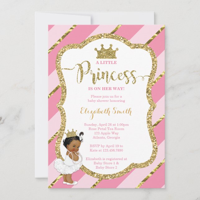 Little Princess Baby Shower Invite, Faux Glitter Invitation (Front)