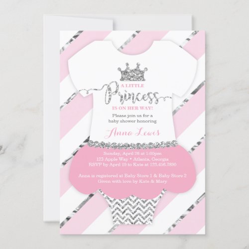 Little Princess Baby Shower Invite Faux Glitter Invitation