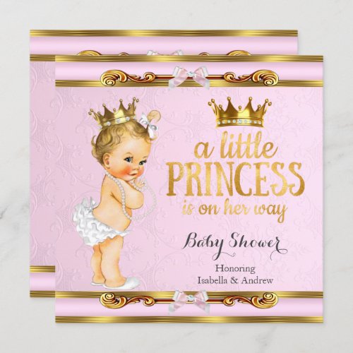 Little Princess Baby Shower Pink Gold Blonde Girl Invitation