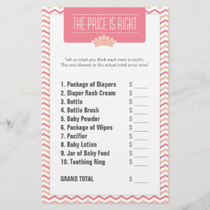 Little Princess Baby Shower Price is Right Stationery