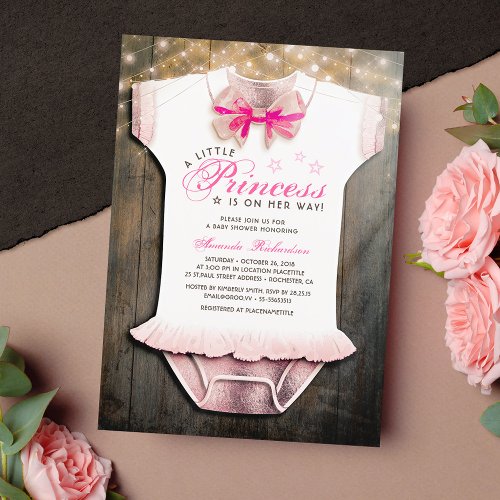 Little Princess Baby Shower  Rustic  Rose Gold Invitation