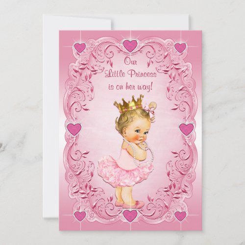 Little Princess Ballerina Love Hearts Baby Shower Invitation