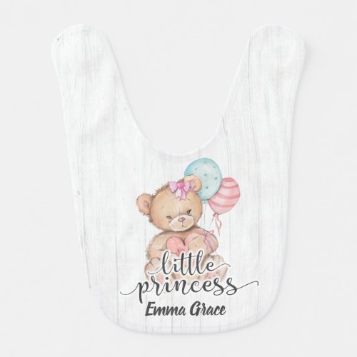 Little Princess Balloons  Teddy Bear Baby Girl Bib