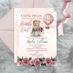 Little Princess Bear Bearly Wait Girl Baby Shower Invitation