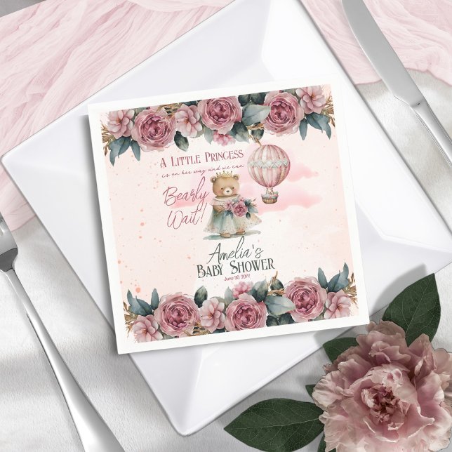 Little Princess Bear Bearly Wait Girl Baby Shower Napkins (Creator Uploaded)
