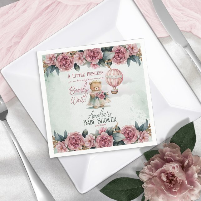 Little Princess Bear Bearly Wait Girl Baby Shower Napkins (Creator Uploaded)