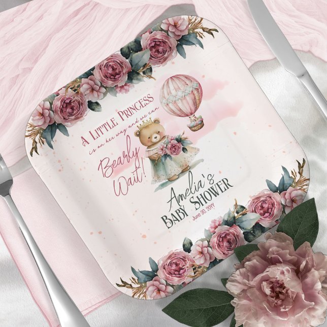 Little Princess Bear Bearly Wait Girl Baby Shower Paper Plates (Creator Uploaded)
