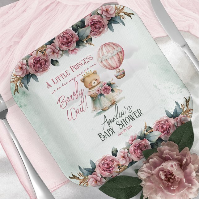 Little Princess Bear Bearly Wait Girl Baby Shower Paper Plates (Creator Uploaded)