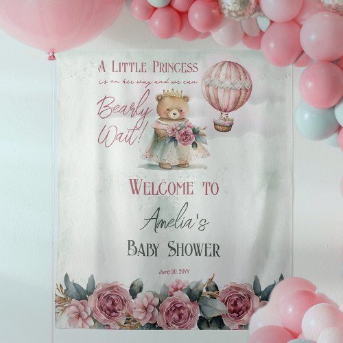 Little Princess Bear Bearly Wait Girl Baby Shower Tapestry