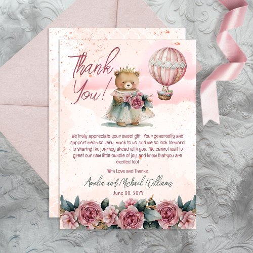 Little Princess Bear Girl Baby Shower Thank You Card