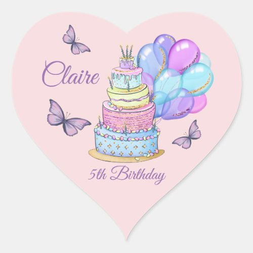 Little Princess Birthday Cake Balloons Butterflies Heart Sticker