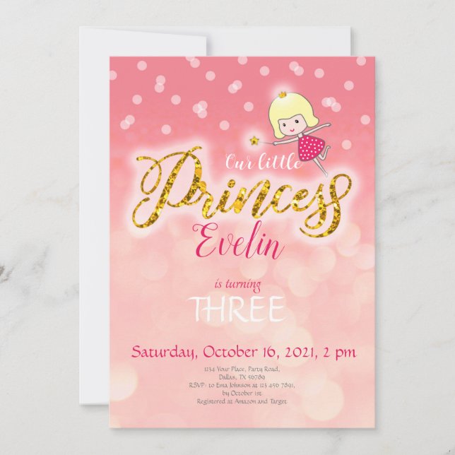 Little Princess Birthday Invitation, Girl Birthday Invitation (Front)