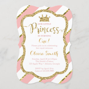 Little Princess Birthday Invitation in Pink & Gold