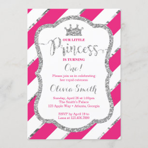 Little Princess Birthday Invitation Pink Silver