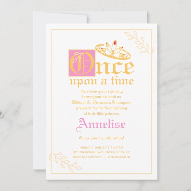 little princess BIRTHDAY PARTY pink gold tiara Inv Invitation (Front)