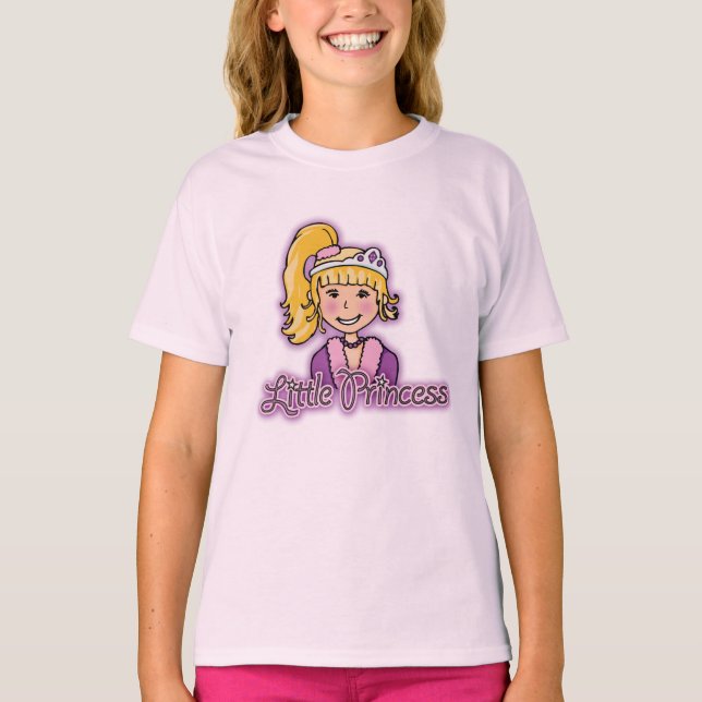 Little Princess blonde hair girl pink top (Front)
