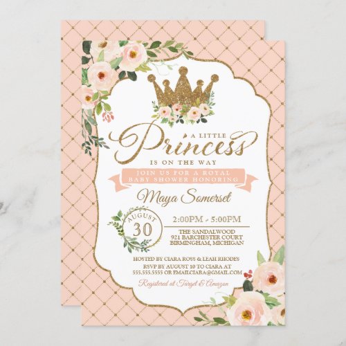 Little Princess Blush Floral Royal Baby Shower Invitation