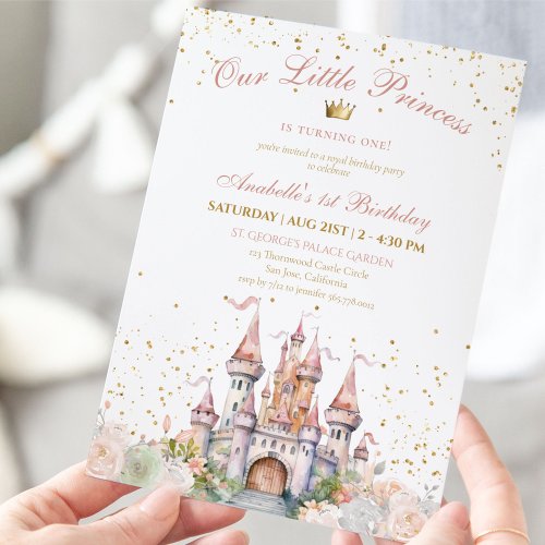 Little Princess Blush Gold Crown 1st Birthday Invitation
