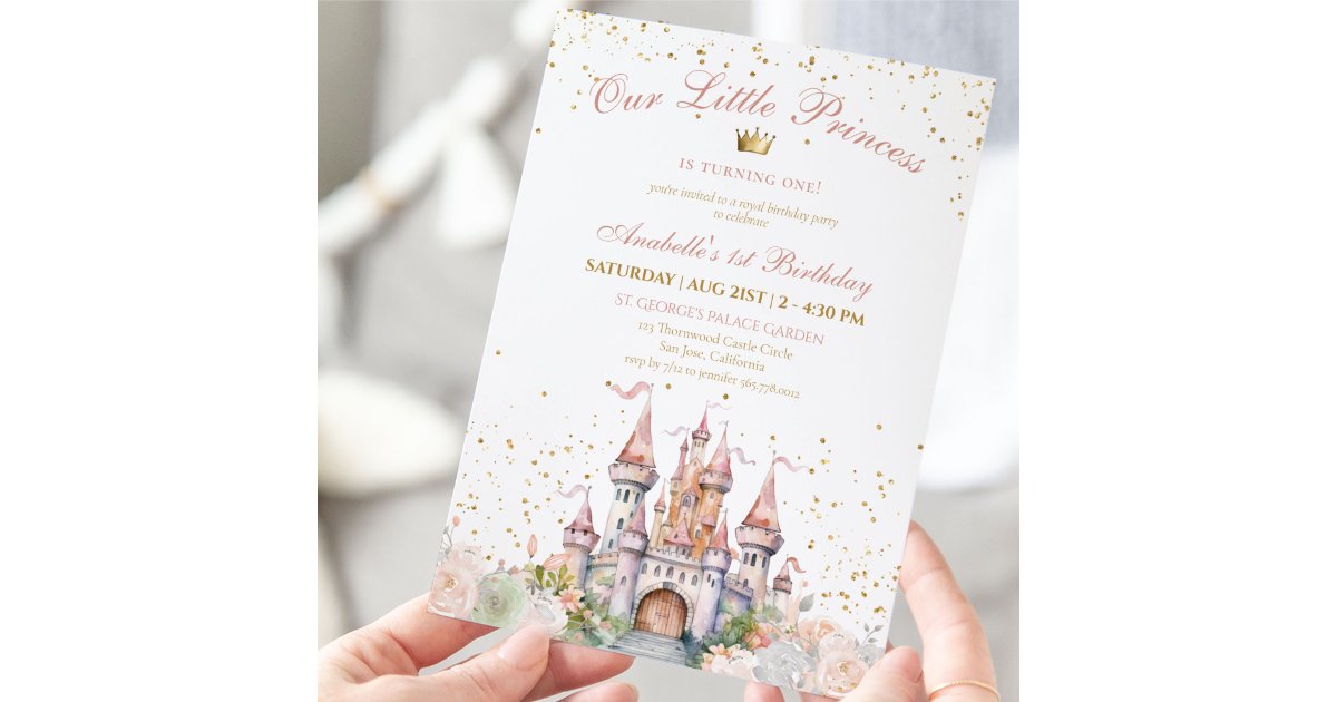Little Princess Blush Gold Crown 1st Birthday Invitation | Zazzle