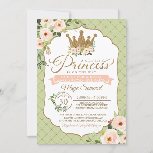 Little Princess Blush Mint Gold Royal Baby Shower Invitation