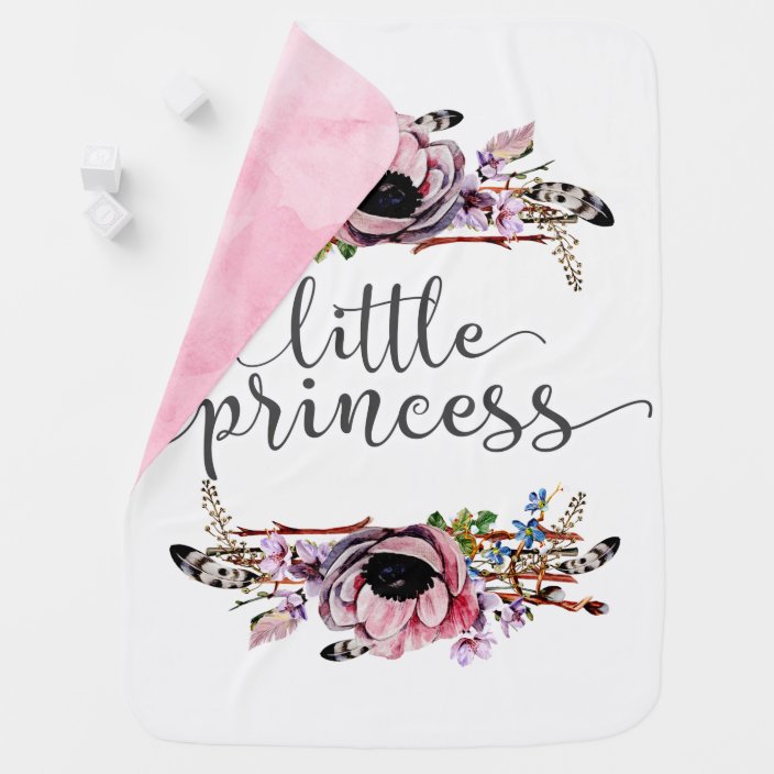 Little Princess Boho Chic Floral Frame Baby Girl Baby Blanket