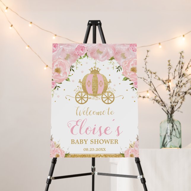 Little Princess Carriage Blush Pink Floral Welcome Foam Board (In Situ (Stand))