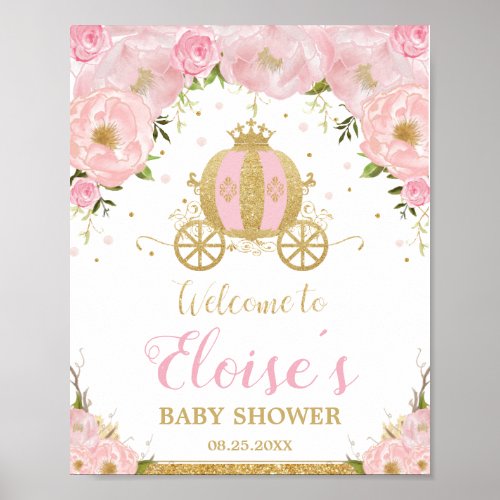 Little Princess Carriage Blush Pink Floral Welcome Poster