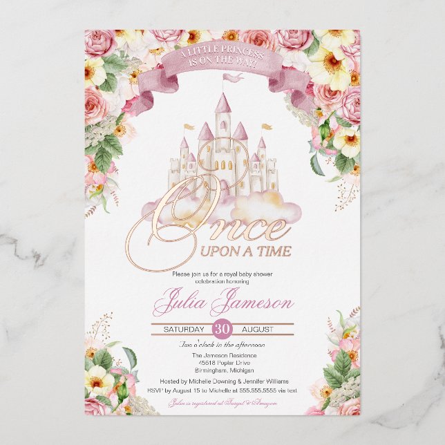 Little Princess Castle Baby Shower Fairytale Real  Foil Invitation (Front)
