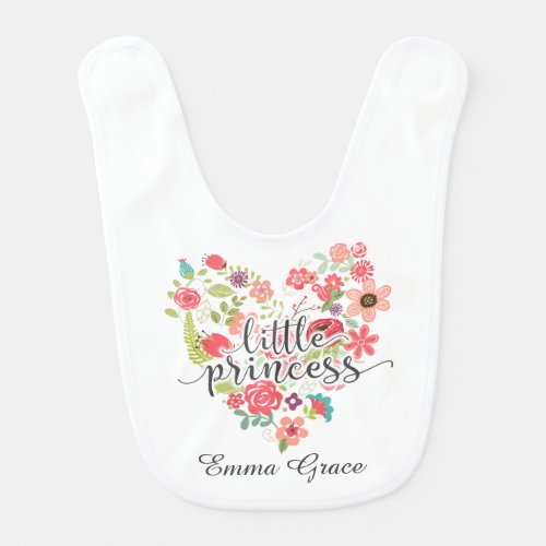 Little Princess Chic Pink Floral Heart Baby Girl Baby Bib