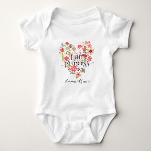 Little Princess Chic Pink Floral Heart Baby Girl Baby Bodysuit