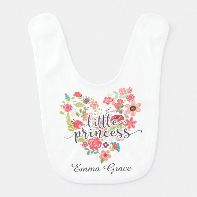 Little Princess Chic Pink Floral Heart Baby Girl Bib (Front)