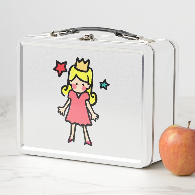 Little princess crayon style illustration metal lunch box (In Situ)