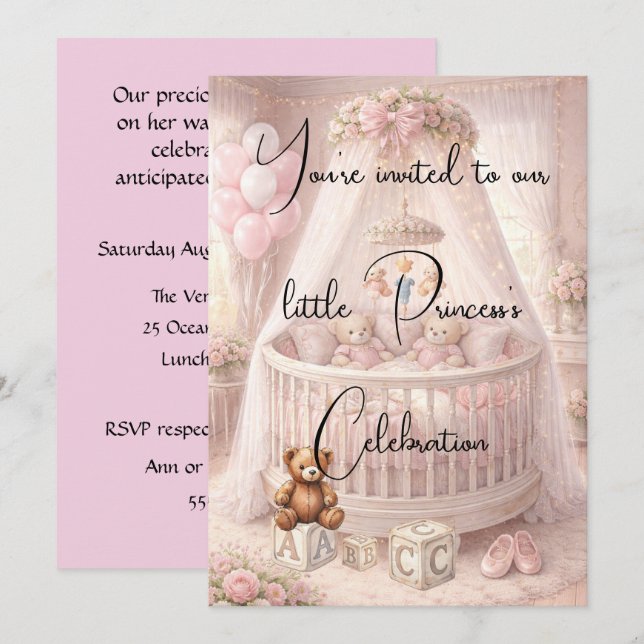 Little Princess Crib Digital Download Invitation (Front/Back)