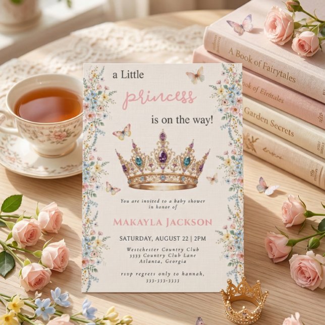 Little Princess Crown Floral Butterfly Baby Shower Invitation (Creator Uploaded)