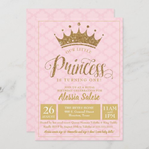 Little Princess Crown Girl 1st Birthday Invitation