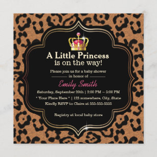 Little Princess Crown Leopard Print Baby Shower Invitation