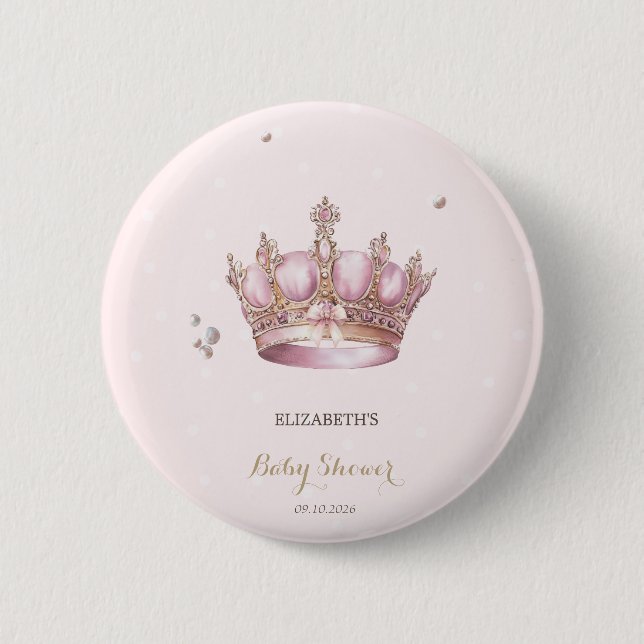 Little Princess Crown Pearls Dots Baby Shower Button (Front)