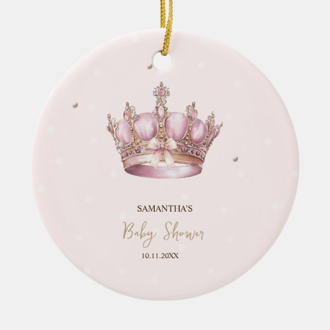 Little Princess Crown Pearls Dots Baby Shower Ceramic Ornament (Front)