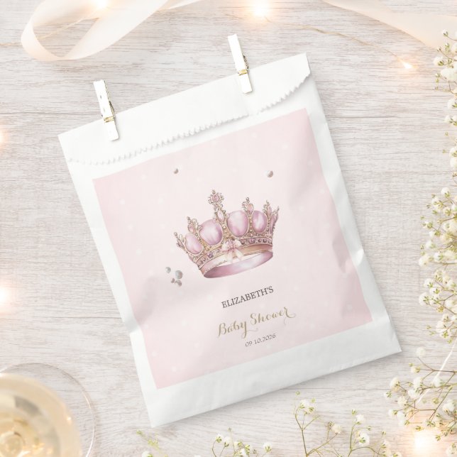 Little Princess Crown Pearls Dots Baby Shower Favor Bag (Clipped)