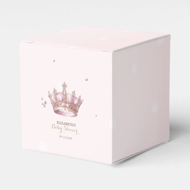 Little Princess Crown Pearls Dots Baby Shower Favor Boxes (Front Side)