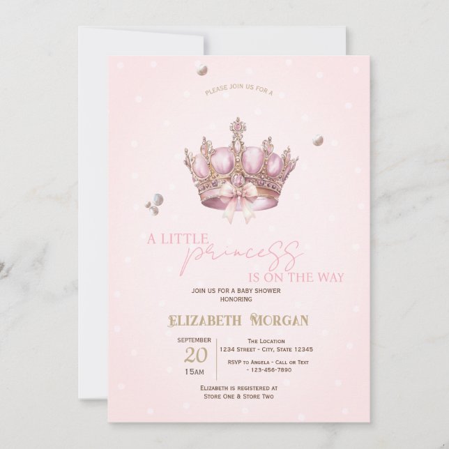 Little Princess Crown Pearls Dots Baby Shower Invitation (Front)